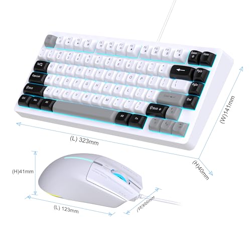 Image of Snpurdiri Wired Keyboard and Mouse Combo,81 Keys Compact Mechanical Keyboard,Retro Round Keycaps Ice Blue Backlit Gaming Keyboard for Laptop,Easy to Carry on Business Trip (Black Grey White)