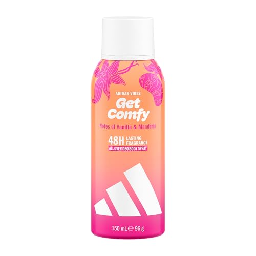 adidas Vibes Get Comfy All Over Deo Body Spray 48 Stunden anhaltend blumig-ambrierter Duft Noten von Vanille und Mandarine 150 ml