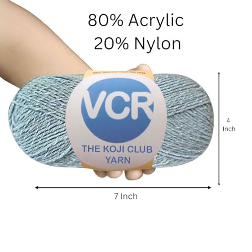 Image of VCR White and Sky Blue Color Yarn, 100 Grams Hank, 275 Meters Length, 80% Acrylic, 20% Nylon Ball The Koji Club Yarn for Crochet and Knitting, Pack of 1, Suitable for DIY