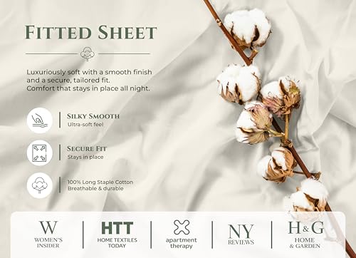 Image of Royale Linens 100% Organic Cotton Queen Fitted Sheet Only - Percale Weave - Super Soft Deep Pocket Bottom Sheets - Sand Elastic Sheet - Queen Size Fitted Sheets Only - (60 inchx80 inch+15 inch, Sand)