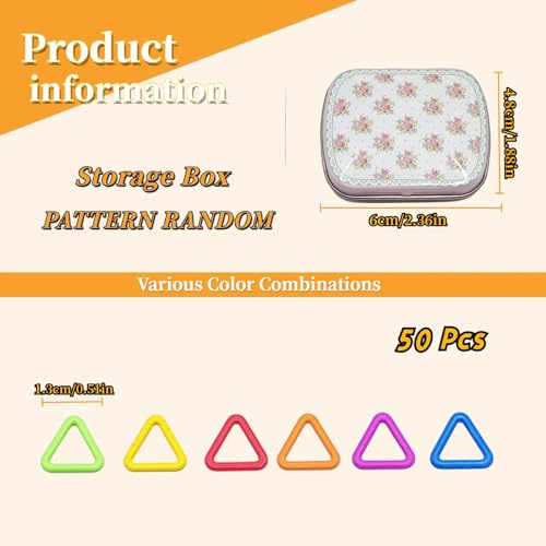 Image of Wonafa 50Pcs Triangle Metal Stitch Markers,Metal Colorful Crochet Stitch Markers,with Storage Box for Crocheting Clothing Tag DIY Craft Project (Triangle-50Pcs)