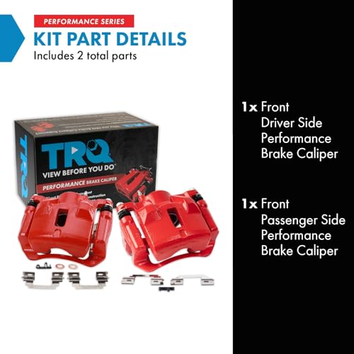 Image of TRQ Front Brake Caliper Set Painted Red Brackets Compatible with 2003-2008 Pontiac Vibe 2003-2008 Toyota Corolla Matrix