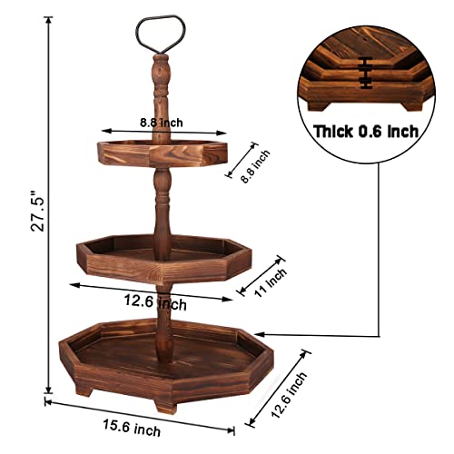 3 Tiered Tray, Rustic Cake Stand With Large Capacity Diameter Of 15.6" 12.6" 8.8" Wooden Trays Farmhouse Decorative Tiered Tray For Kitchen Bathroom #TOP2