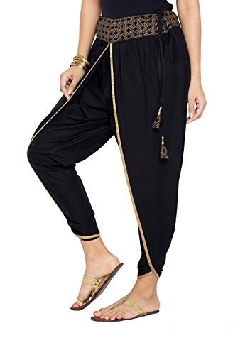 Image of 9rasa Women's Viscose Hand Block Printed Belt Freesize Dhoti Chudidar for Ethnic Casual Fusionwear (Fits Waist 26-38 inch Inches)