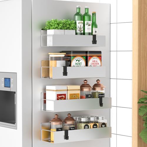 4 Pack Magnetic Spice Storage Rack Organizer for Refrigerator and...
