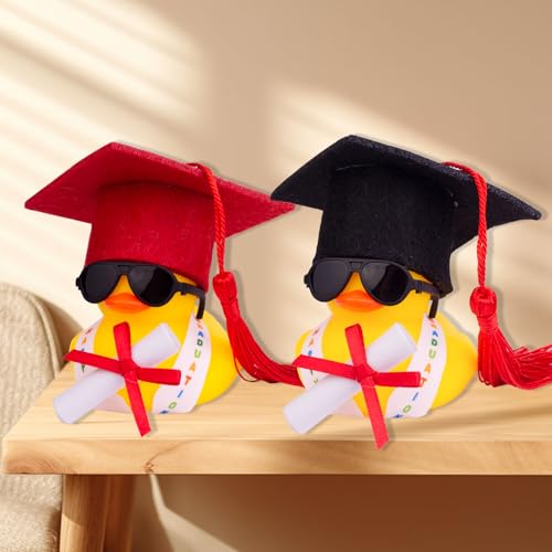 Mwmoeen lustige Akademiker Gummiente mit Diplom, Mini Graduierung Ente Auto Armaturenbrett Dekoration mit Graduierung Hut Schärpe Brille und Schärpe, Prüfung Bestanden, Positive Geschenke