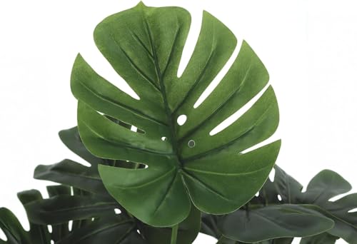 Image of Dekorly Plastic Artificial Palm Plants Leaves Faux Turtle Leaf Fake Monstera Tropical Large Palm Tree Leaves Outdoor Leaf Decorations | 18 Leave Plant | 26Inch Plants | with Blackpot (Green)
