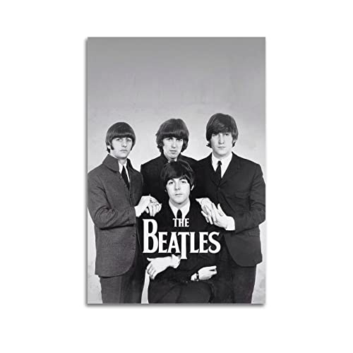 SHUPSY Poster décoratif sur toile The Beatles Band noir et blanc 60 x 90 cm - Les Beatles, Paul McCartney, John Lennon, RIngo Starr, George Harrison SHUPSY Poster décoratif sur toile The Beatles Band noir et blanc 60 x 90 cm