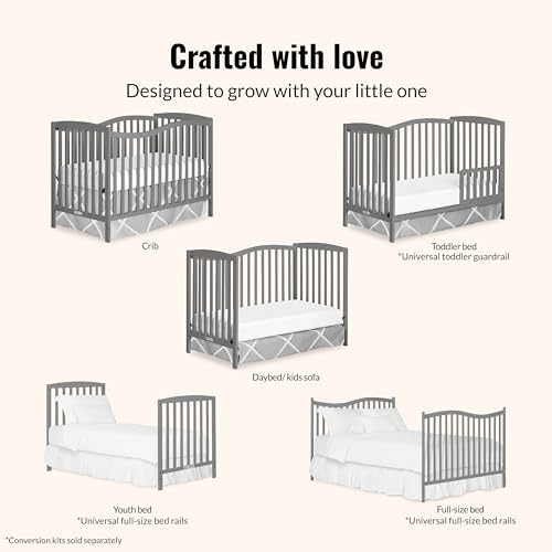 Image of Dream On Me Chelsea 5-in-1 Convertible Crib in Steel Grey, JPMA Certified