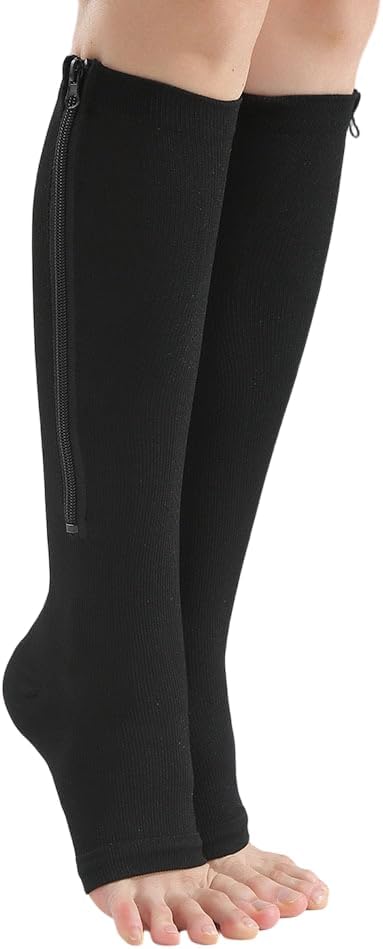 INOGIH Medical Compression Socks with Zipper, Knee High 15-20 mmHg Compression Socks for Women Men, Open Toe Support Socks for Varicose Veins - Image 6