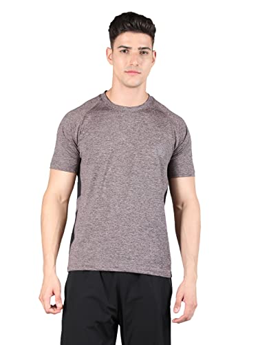 Image of CHKOKKO Men's Round Neck Gym Sports T-Shirt Light Brown Size L