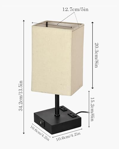 Image of Homesake Touch Table Lamp with USB A + Type C Charging Ports Dual AC Outlets, Touch Control, Medium Size, Bulb Included Night Stand, Bedside Desk Light Bedroom Living Room Office, (Khadi Rectangle)