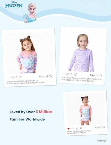 Image of Disney Frozen Elsa Stitch Marvel Toddler Girl Two Piece Long Sleeve UPF50+ Swimsuit Rashguard Sets Bathing Suit