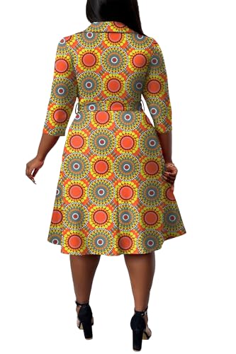 Image of FANDEE Plus Size Midi Dress for Women - Printing Summer Dresses for Wedding Guest Cocktail Party 3 /4 Sleeve V Neck(L-5XL)