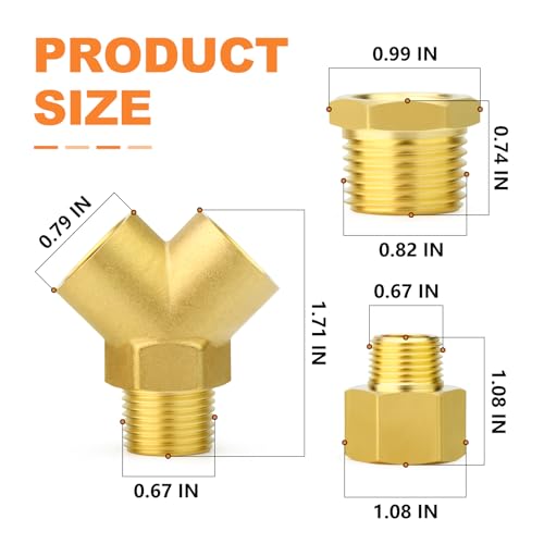 Image of GASHER 2PCS Brass Pipe Fitting Male Branch Tee Y Adapter 1 /2 inch NPT Female x 1 /2 inch NPT Female x 1 /2 inch NPT Male