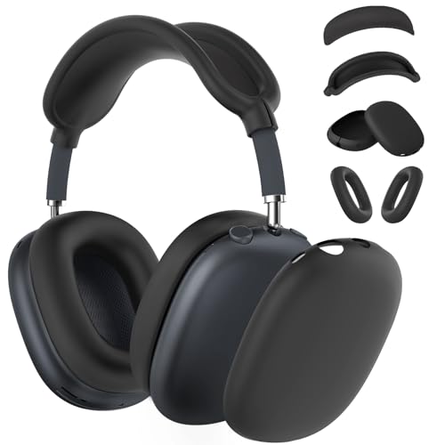 Silicone Case Cover for AirPods Max Headphones,Ear Pad Case Cover/Ear Cups Cover/Headband Cover for AirPods Max (USB-C/Lightning)(2024/2020),Accessories Silicone Protector for Apple AirPods Max, Black