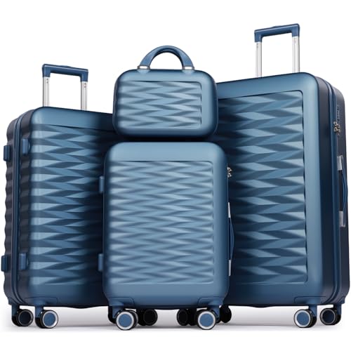 H.yeed 4-Piece Luggage Set Lightweight ABS Hard Shell Suitcase Set with TSA Lock and Spinner Wheels Travel Suitcase Set Includes 12" 20" 24" 28" (Navy Blue, 4 pc Set)