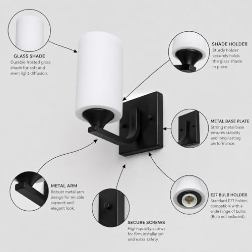 Image of Home Decor Wall Lights Glass Lamp Shade with Premium Finish & E27 Bulb Holder for Living Room, Bedroom, Balcony, Kitchen, Cafes | Decorative Night Lamps Fixtures | Elegant Wall Hanging Lights
