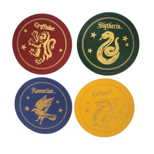 Harry Potter Hogwarts House Crest Coaster Set, Gryffindor, Hufflepuff, Ravenclaw, Slytherin, 4 Coasters (Set of 4
