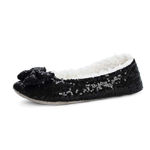 Elezay Sequin Slippers Women's Slipper Indoor Shoes Sparkly Black US5-6
