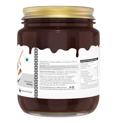 Image of Farm Naturelle - Shilajit infused in Cinnamon honey-powerful, therapeutically beneficial as well as fabulously tasty-for both, men n women-crafted wooden spoon along-850+150gm Extra