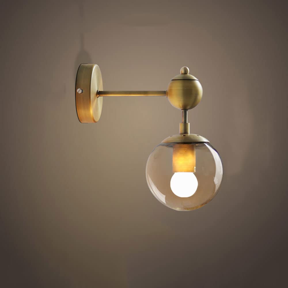 JXHSWDG Kinkiety Kinkiety Lampy Mosiądz Przemysłowe kinkiety ścienne Retro Złoty kolor Szklana ściana Światło Okrągła kinkiet do restauracji Salon Łazienka Nocna E26-A-2 Światło (1 światło)