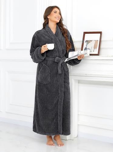 Image of Hellomamma Plush Fleece Robes for Women Long Warm Bathrobes with Pockets