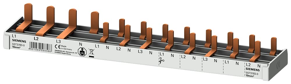 Siemens 5ST37830 Stiftsammelschiene kompakt, 10 mm2, 3P+N, 400 V, schneidbar, 12 TE, inkl. Endkappen