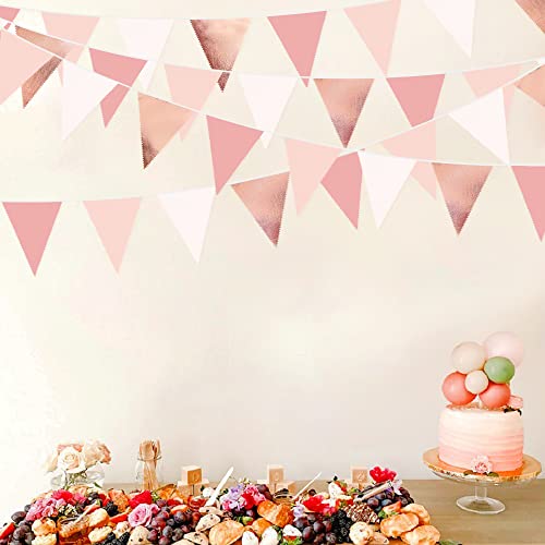 32Ft Dusty Blush Pink Rose Gold Bunting Banner Party Decorations Fabric Triangle Flag Pennant Garland Streamers for Birthday Wedding Baby Bridal Shower Anniversary Outdoor Garden Hanging Decoration - Image 4