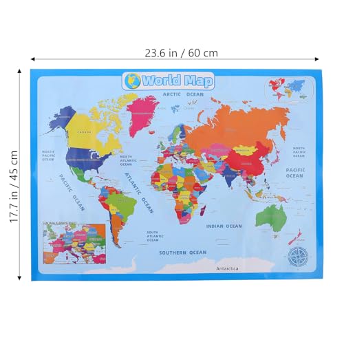 ORFOFE 1sheet World Map Poster for Boy Girl Educational Geography Learning Wall Chart for Preschool Kindergarten and Home Schooling Bright Colors and Engaging Design Random Style