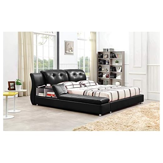 Greatime California King Size Platform Bed, Black Color Bed, Luxury Bed Frame, Modern Upholstered Bed, No Box Spring Needed, Bedframe with Headboard
