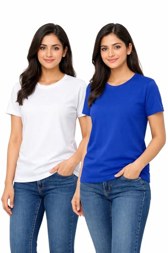 Image of Hangout Hub HH95 Tshirt for Womens | Regular Fit | Super Combed Cotton Women T-Shirt | Solid Plain Tees | Round Neck T Shirt | Half | Pack of 2 | 3 | 4 | 5 | 6