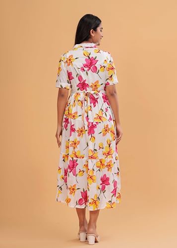 Image of Jikonet Women's Western Dress Floral Printed Cotton Maxi Dress