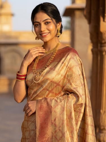 Image of AKHILAM Women's Kanjivaram Woven Soft Silk Saree With Blouse Piece