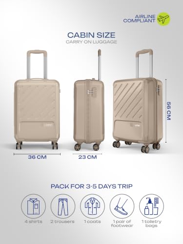 Image of Safari Cabin Symphony 56cm Trolley Bag Hard Case Polypropylene, 8 Spinner Wheels, 360 Degree Wheeling Carry on Luggage, Travel Bag, Suitcase for Travel, Trolley Bags for Travel, Dark Champagne