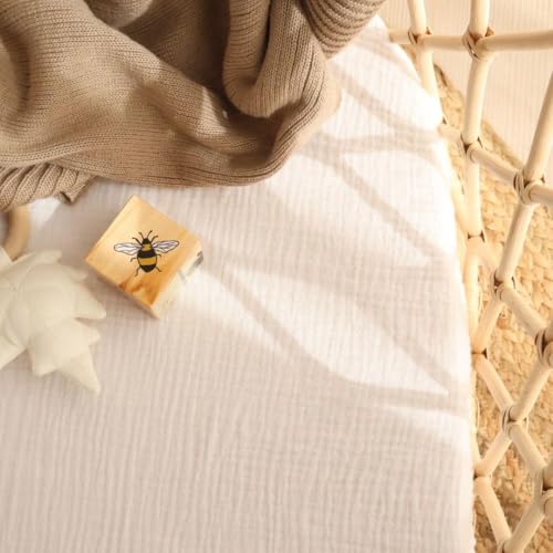 Image of Crib Sheets - Organic Cotton Muslin Fitted Crib Sheet - Standard Size for Baby Boy and Baby Girl 28 inch x 52 inch Ultra Breathable. 2-Pack(Soft White)