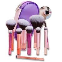 Kit 10 Pincéis de Maquiagem com Estojo Cerdas Sintéticas Macias, Portátil e Completo para Base, Pó, Blush, Corretivo e Sombras - Para Viagem Travel Size Ideal para Presente, Uso Diário, Feminina, Adolescentes