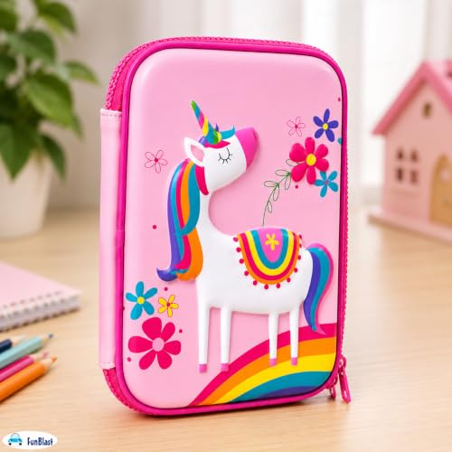 Image of FunBlast Unicorn Pencil Case for Kids - Multipurpose Hard Top Canvas Zipper Pencil Case, Pen & Pencil Pouch Bag Case for School Supplies for Kids (Pink)