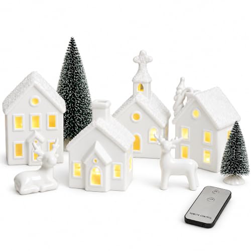 Topsky 14 Stück Weihnachtsdorf Christmas Village Set mit Beleuchtung, LED...