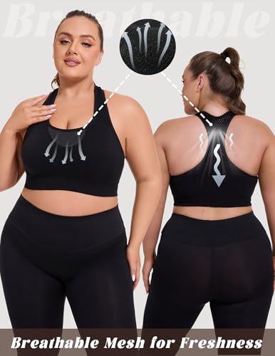 Plus Size Sports Bra for Women Racerback Wireless Padded Bra for Yoga, Hiking, Cycling3