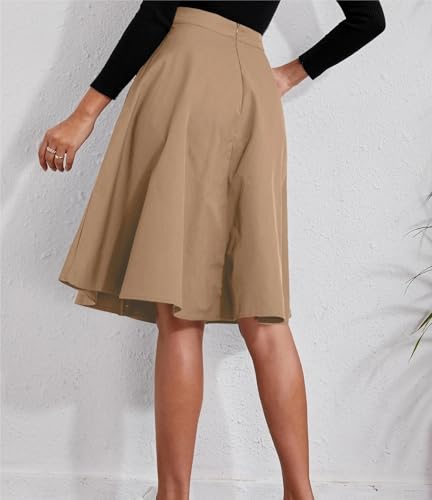 Trend Women's Summer Basic Skirt Solid Button Pocket Knee Length Loose High Waist Plain Skirts For Beach2