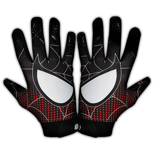 Taqcha Spider Youth Football Gloves - Tacky Grip Skin Tight Adult Football Gloves - Pro Elite Super Sticky Receiver Football Gloves - Youth Sizes (XS-S)
