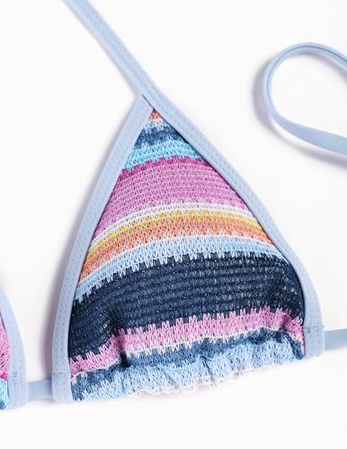 Image of seamoly Women's Bikini Sets Halter Neck Crochet Colorblock Two Piece Swimsuits Open Back Sexy High Cut Thong Bathing Suit