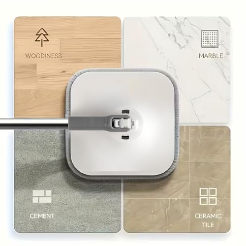 Image of Kleeno by Cello Magic Mop with Square Bucket | White & Grey | 360 Degree Movement | Highly Water Absorbent | Microfiber Pads for Wet & Dry Cleaning | Free Refill | Ideal for Home, Kitchen & Office