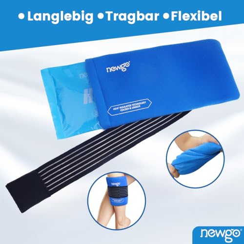 NEWGO Wiederverwendbare Kühlpads, 27,5 x 13,5 cm Weiche Gelpacks für Kalt- und Warmkompressen, Ideal für Verletzungen von Handgelenk, Arm, Knie, Nacken, Knöchel, Mehrfachanwendung, 2 Stück