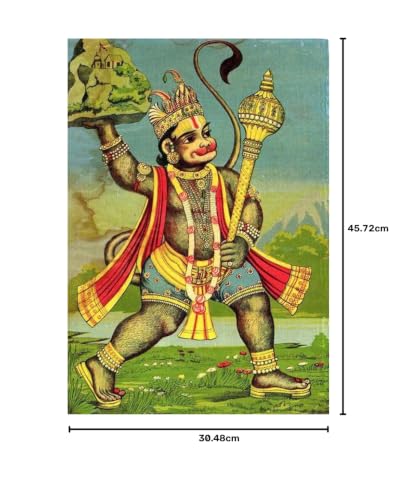 Image of Tallenge - Hanuman Fetches the Herb-bearing Mountain - Raja Ravi Varma Mythology Collection - Small Poster Paper (12 x 18 inches)