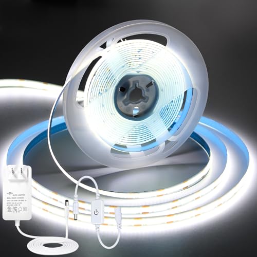 Image of iNextStation 32.8ft /10M White COB LED Light Strip, DC24V CRI 93+ Strip Light, 6000K Color Temperature LED Lights, 8mm Width LED Tape Lights, Dimmable COB Strip Light for TV Backlight(with Plug)