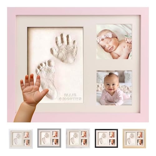Image of Bubzi Co Footprint & Handprint Keepsake Frame, Baby Memory Display, Nursery Decor, Baby Registry Must-Have, New Parent Gift (Ballet Pink)
