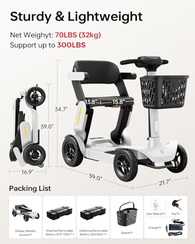 Image of PAISEEC S3 Mobility Scooters for Seniors, 25 /40 Miles Long Range, 2-Step Folding Mobility Scooter for Adults, 300 lbs Capacity, AI Speed Control, All Terrain Mobility Scooter