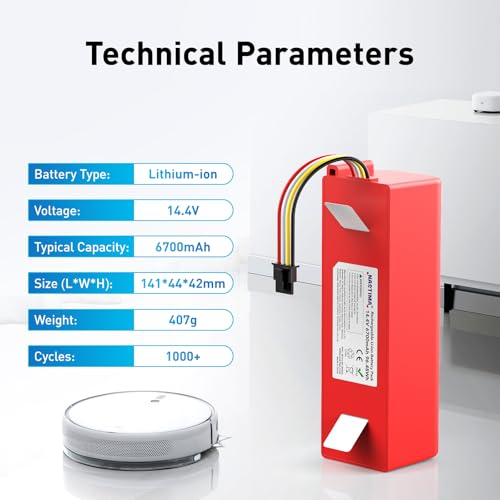 NASTIMA 14,4V 6700mAh 96,48Wh Li-Ion Akku Kompatibel mit Xiaomi Roborock S50 S51 S52 S53 S55 S502 S5 Max S6; T6 61 65 Vollständige Serie, Xiaowa E20, Mijia 1st and 2nd Generation Ersatzakku mit BMS